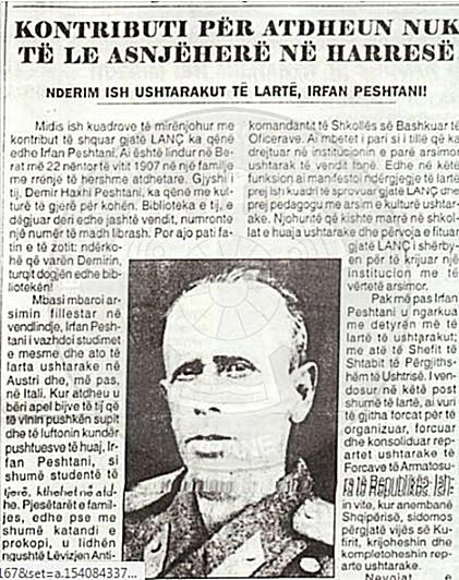 28 Shkurt 1907, lindi ushtaraku Irfan Peshtani