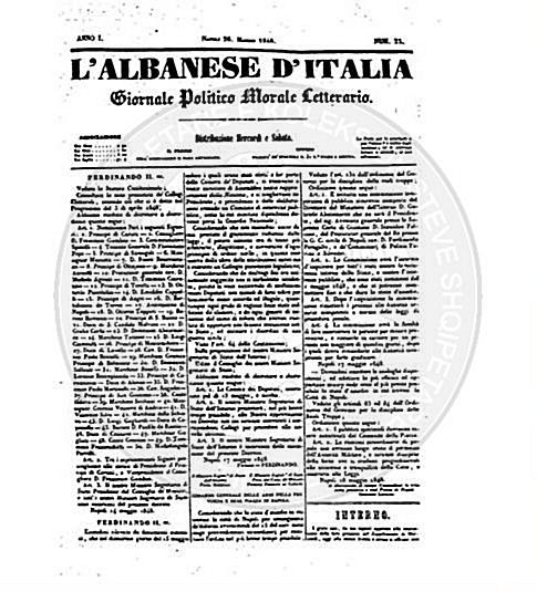 23 Shkurt 1848, u botua nga De Rada gazeta “L’albaneze d’Italia”