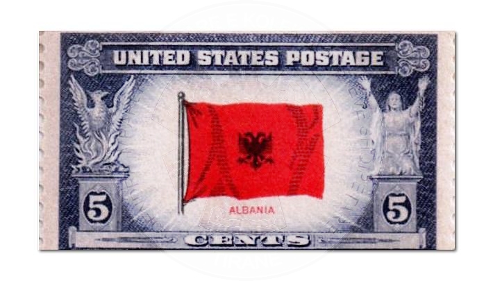 Rare American stamp with Albanian flag