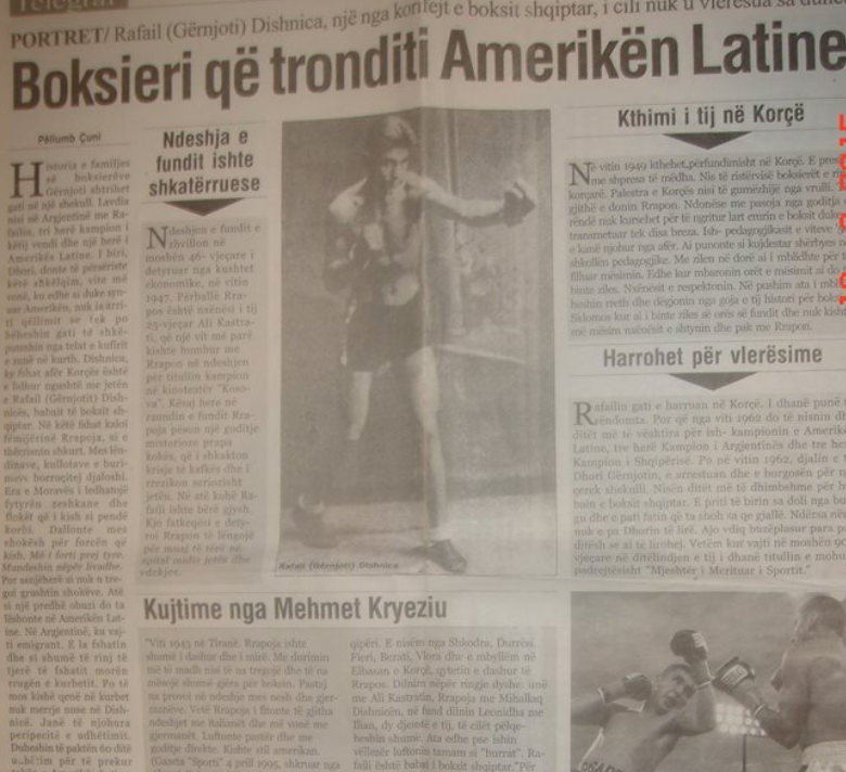 6 Nëntor 1937, boks; Rafael Dishnica triumfon mbi kampionin rumun Mihal Kovaçi