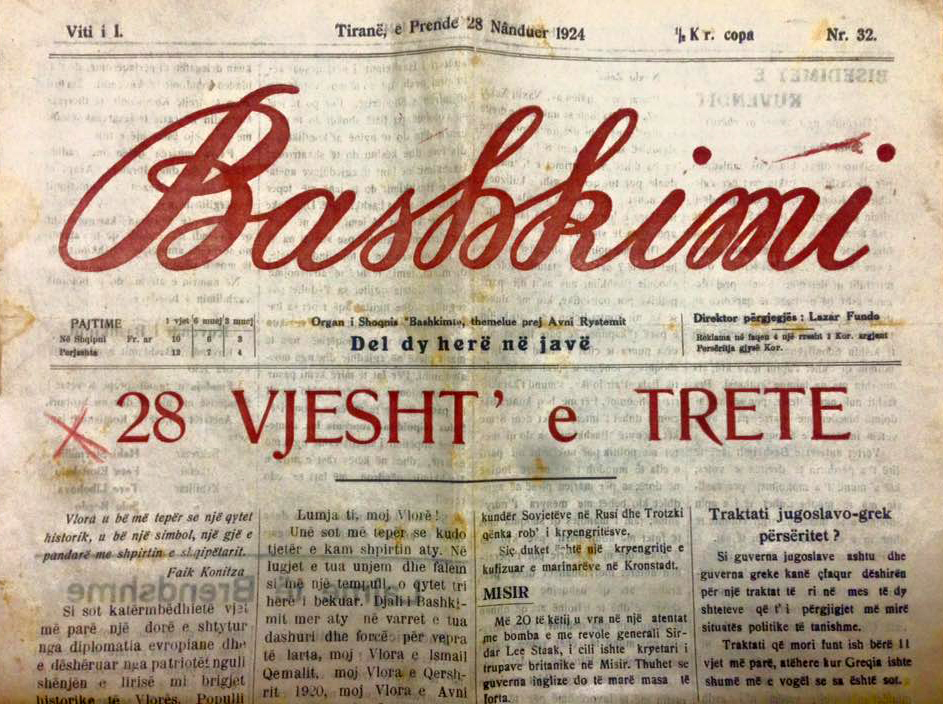 8th November 1908, the first issue of the biweekly newspaper “Bashkimi”